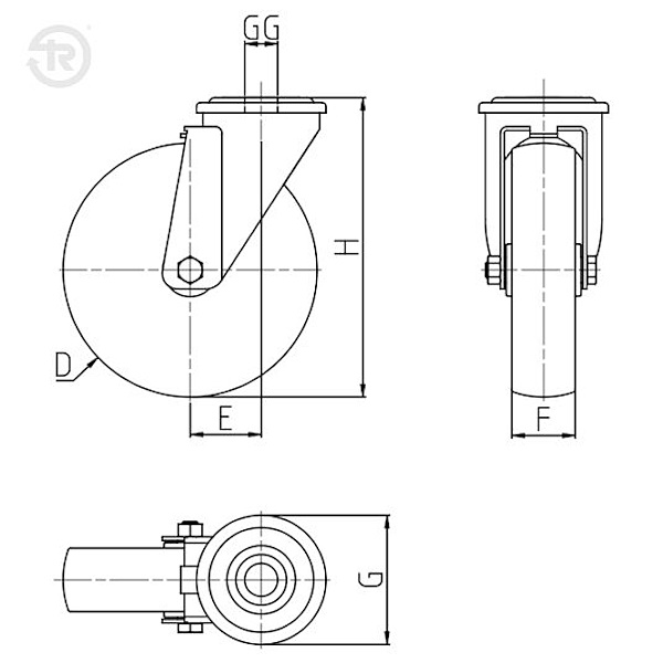 Tellure Rota Ruota Serie 60 in Poliuretano Supporto Rotante con Foro Passante INOX - TELLURE ROTA - Immagine 2